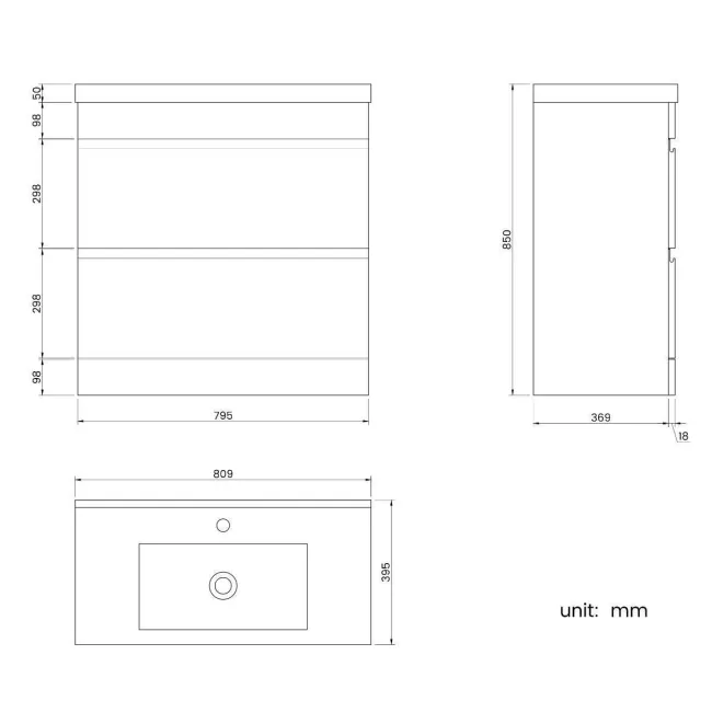 Trent Gloss White Basin Drawer Vanity 800mm