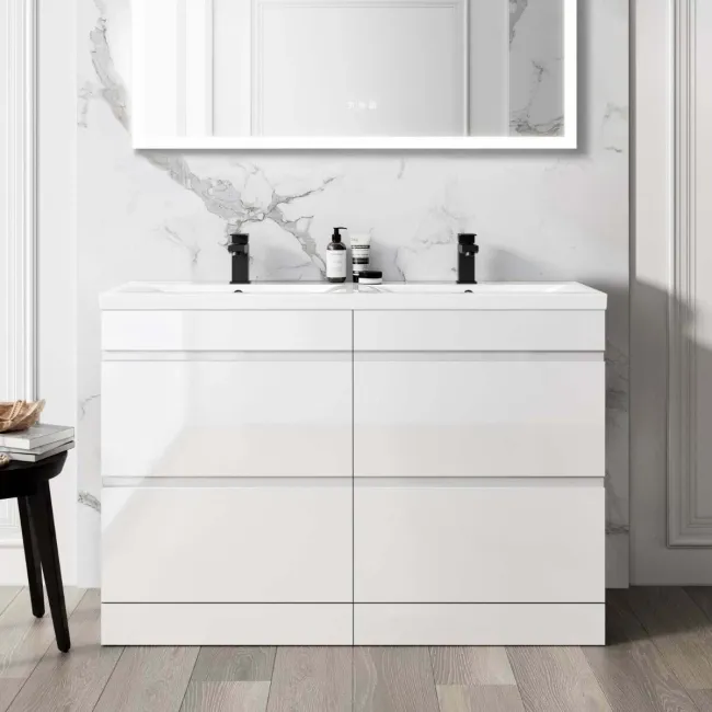 Trent Gloss White Double Basin Drawer Vanity 1200mm