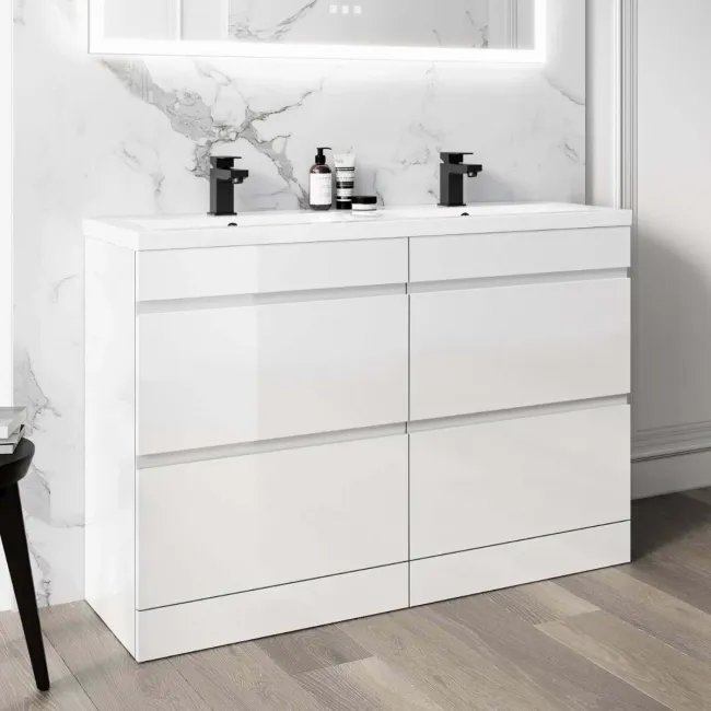 Trent Gloss White Double Basin Drawer Vanity 1200mm