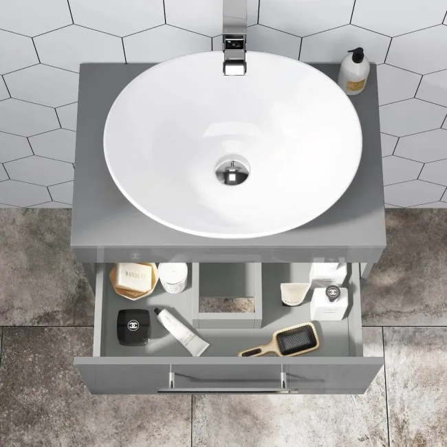 Avon Stone Grey Wall Hung Drawer Vanity with Oval Counter Top Basin 600mm