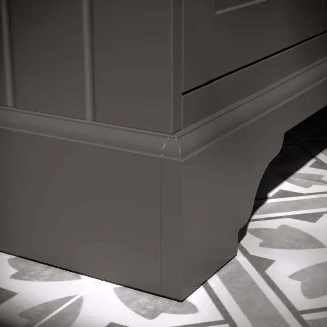 Lucia Graphite Grey Vanity with Oak Effect Top & Round Counter Top Basin 840mm - Brushed Brass Accents