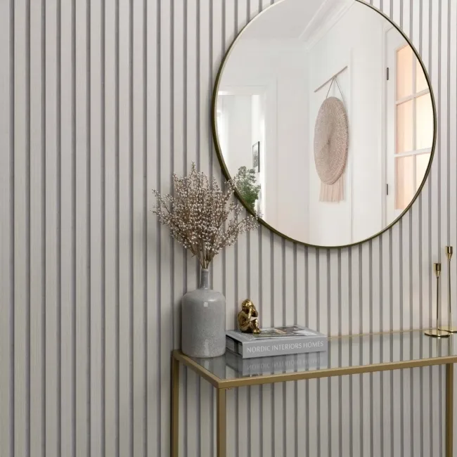 Trepanel® Light Oak on Antique White Felt Acoustic Wood Slat Panels