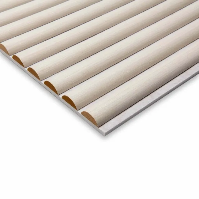 Trepanel Design® Light Oak on Antique White Felt Curve Acoustic Wood Slat Panels