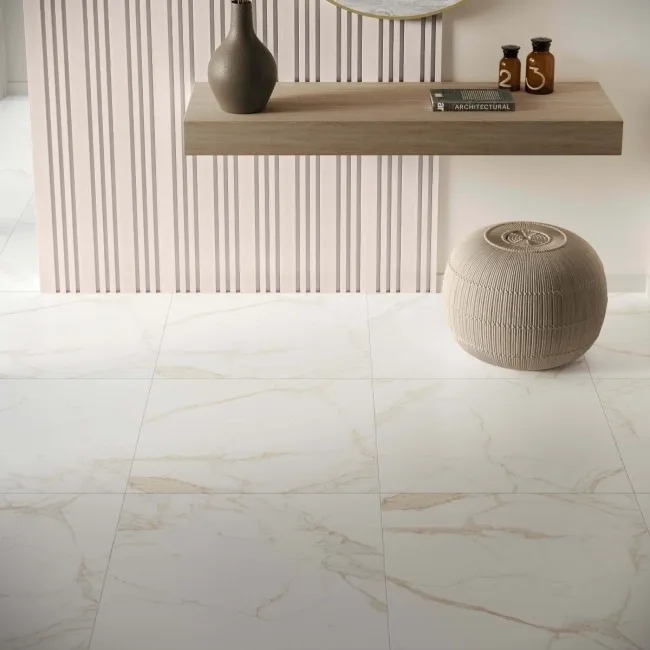 Trepanel Design® Light Oak on Antique White Felt Multi Width Acoustic Wood Slat Panels