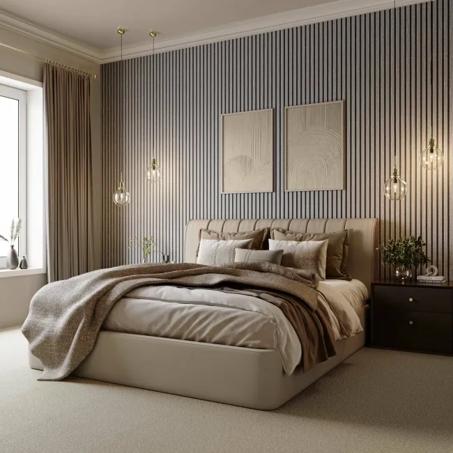 Trepanel® Texture Beige Herringbone Acoustic Wood & Felt Slat Panels