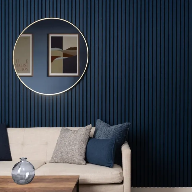 Trepanel® Texture Denim Blue Herringbone Acoustic Wood & Felt Slat Panels