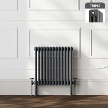 Athens Anthracite Triple Column Horizontal Traditional Radiator 600x605mm