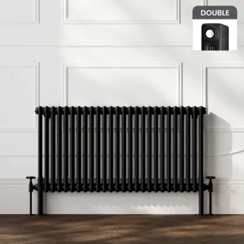 Athens Matt Black Double Column Horizontal Traditional Radiator 600x1190mm