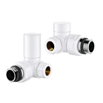 White Angled Radiator Valves and lockshield pack (Pair) Standard 15mm