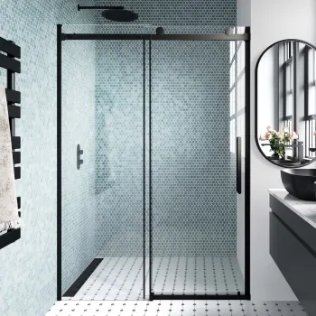 Oslo Matt Black Premium Easy Clean 8mm Sliding Shower Door 1400mm