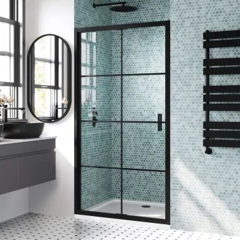 London Matt Black Grid 6mm Bifold Shower Door 1000mm