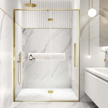 Helsinki Brushed Brass Premium Easy Clean 8mm Hinged Shower Door 1400mm