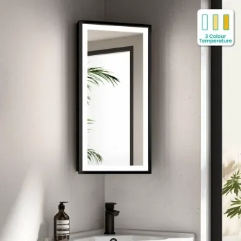 Madelyn Black Framed Illuminated LED Corner Mirror Cabinet 600mm Tall