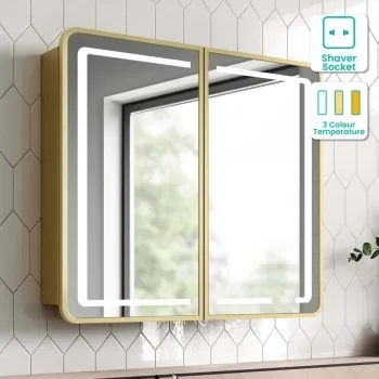 Olivia Matt Brass Illuminated LED Mirror Cabinet 710x800mm