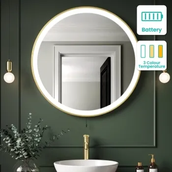Delilah Battery Operated Brushed Brass Round Illuminated LED Mirror 800mm