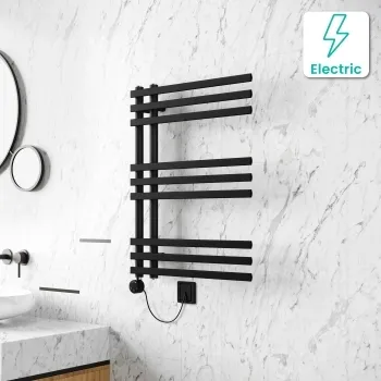 Madrid Electric Matt Black Designer Heated Towel Rail 800x600mm