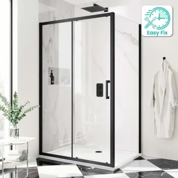 Hamburg Matt Black Easy Clean 8mm Sliding Shower Enclosure 1200x800mm - Easy Fix
