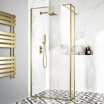 Munich Brushed Brass Framed 8mm Wet Room Shower Glass 1000mm & 250mm Return Panel