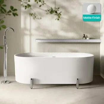Shore 1700 Matt White Freestanding Bath - Chrome Feet