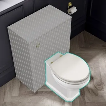 Hudson Traditional Back To Wall Toilet With Cotton White Wooden Seat - Brushed Brass Hinges