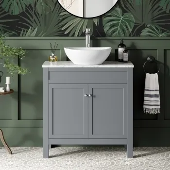 Bermuda Dove Grey Vanity with Marble Top & Oval Counter Top Basin 800mm