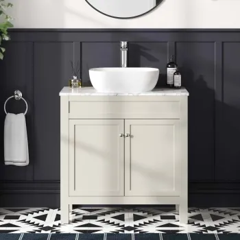 Bermuda Chalk White Vanity with Marble Top & Curved Counter Top Basin 800mm