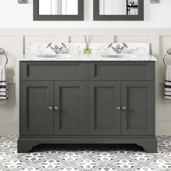 Lucia Graphite Grey Double Vanity with Marble Top & Undermount Basins 1200mm