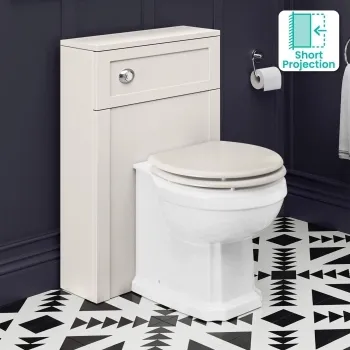 Traditional Chalk White Slimline Back To Wall Unit and Hudson Toilet with Wooden Seat