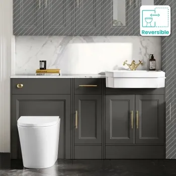 Monaco Graphite Grey Combination Vanity Traditional Basin with Marble Top and Boston Toilet 1500mm - Brass Knurled Handles
