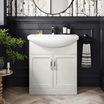 Capri Cotton White Vanity with Semi Recessed Basin 750mm - Traditional Handles