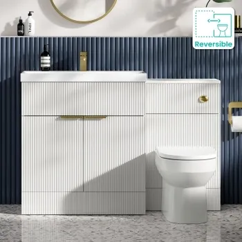 Havana Fluted Coastal White Combination Vanity Basin and Miami Toilet 1300mm - Brushed Brass Accents