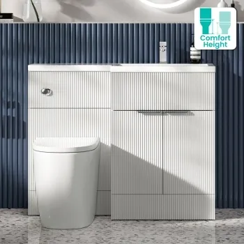 Havana Fluted Coastal White Combination Vanity Basin and Utah Comfort Height Toilet 1100mm - Chrome Handles - Right Handed