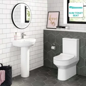 Denver Rimless Fully Back to Wall Close Coupled Toilet & Pedestal Basin Set