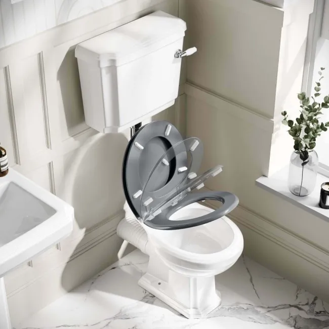 Hudson Traditional Low-Level Toilet With Dove Grey Seat & Pedestal Basin - Single Tap Hole