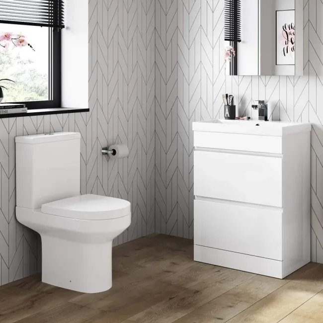 Trent Gloss White Basin Drawer Vanity 600mm and Toilet Set