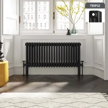 Athens Matt Black Triple Column Horizontal Traditional Radiator 450x1010mm