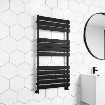Santorini Matt Black Flat Panel Heated Towel Rail 1200x600mm