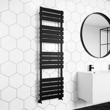 Santorini Matt Black Flat Panel Heated Towel Rail 1600x450mm