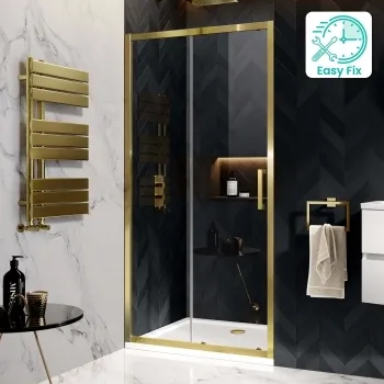 Hamburg Brushed Brass Easy Clean 8mm Sliding Shower Door 1000mm - Easy Fix Feature