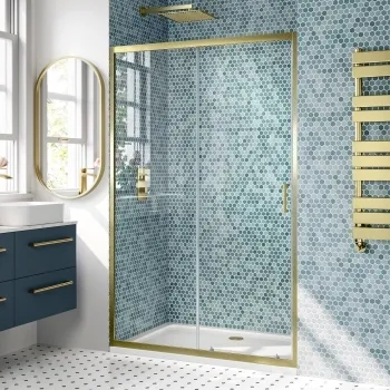 London Brushed Brass 6mm Sliding Shower Door 1200mm