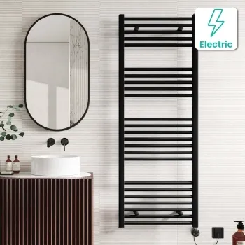 Naples Electric Premium Matt Black Straight Heated Towel Rail 1600x600mm