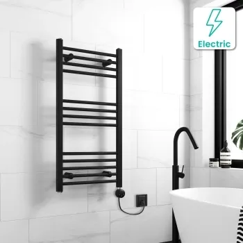 Barcelona Electric Matt Black Straight Heated Towel Rail 1000x500mm
