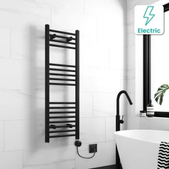 Barcelona Electric Matt Black Straight Heated Towel Rail 1200x400mm