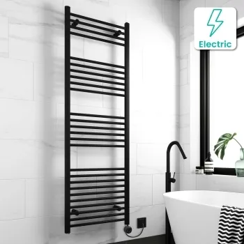 Barcelona Electric Matt Black Straight Heated Towel Rail 1800x600mm