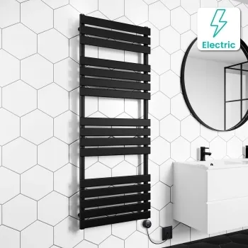Santorini Electric Matt Black Flat Panel Heated Towel Rail 1600x600mm