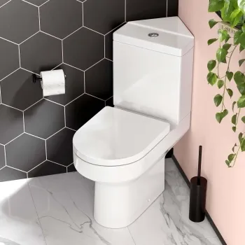 Denver Rimless Close Coupled Corner Toilet With Soft Close Seat