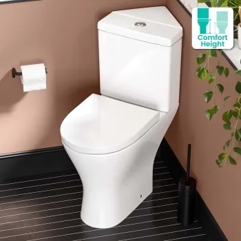 Orlando Rimless Comfort Height Close Coupled Corner Toilet With Soft Close Seat