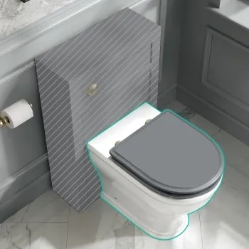 Kansas Traditional Rimless Back To Wall Toilet With Dove Grey Wooden Seat - Brushed Brass Hinges