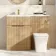 Havana Fluted Country Oak Combination Vanity Basin and Houston Toilet 1100mm - Brushed Brass Accents - Left Handed