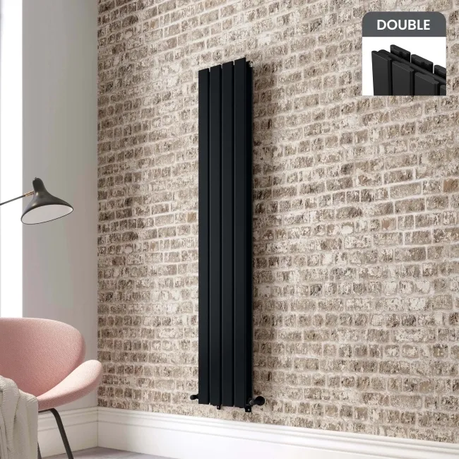 Faro Matt Black Double Flat Panel Vertical Radiator 1600x280mm